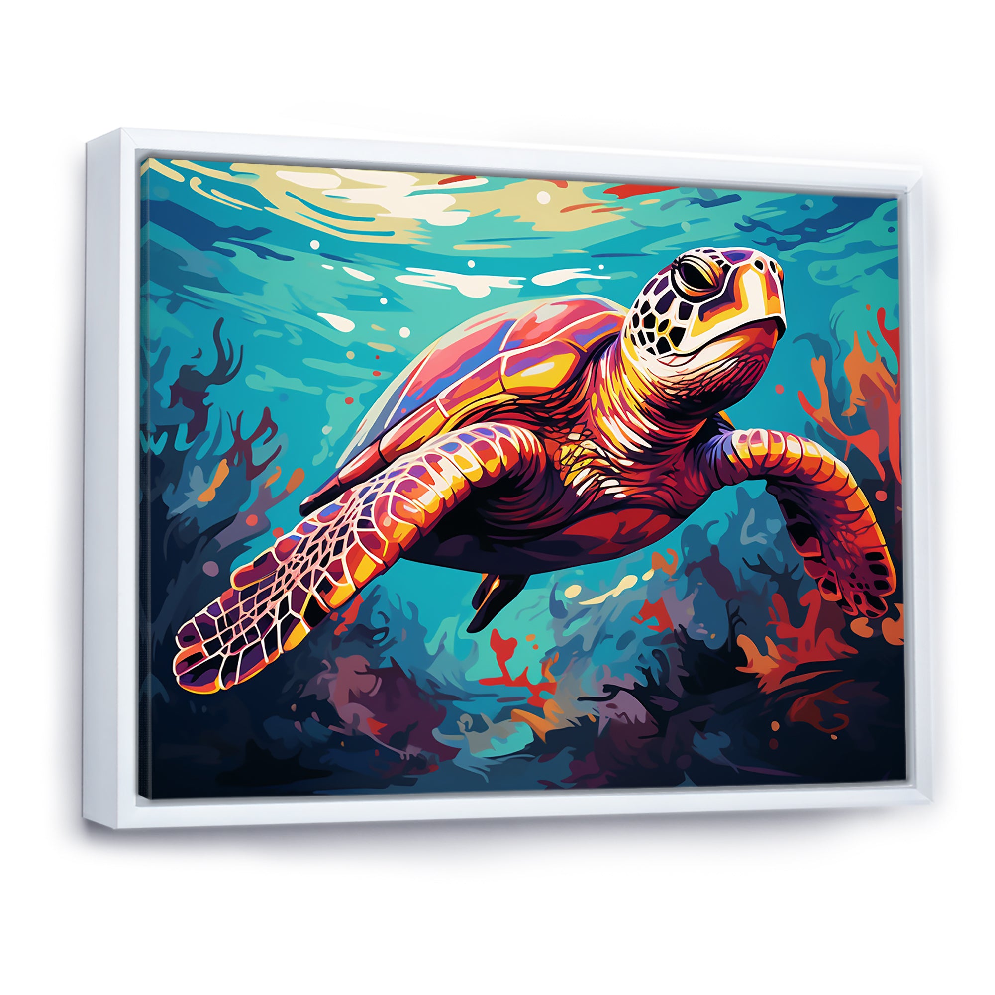 Pop art curious Turtle Aquatic Dance - Turtle Canvas Wall Art
