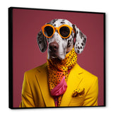 Yellow and orange Fashion first suited dog - Dog Framed Canvas Art