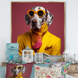 Yellow and orange Fashion first suited dog - Dog Framed Canvas Art