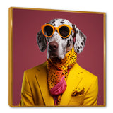 Yellow and orange Fashion first suited dog - Dog Framed Canvas Art