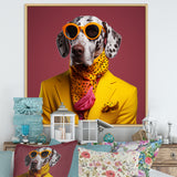 Yellow and orange Fashion first suited dog - Dog Framed Canvas Art