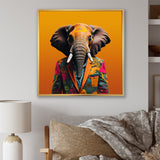 Elephant suited up Yellow and pink - Elephant Large Canvas Wall Art