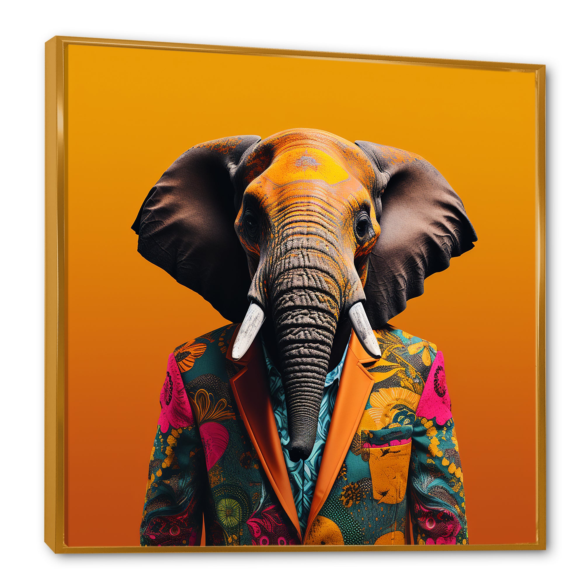 Elephant suited up Yellow and pink - Elephant Large Canvas Wall Art