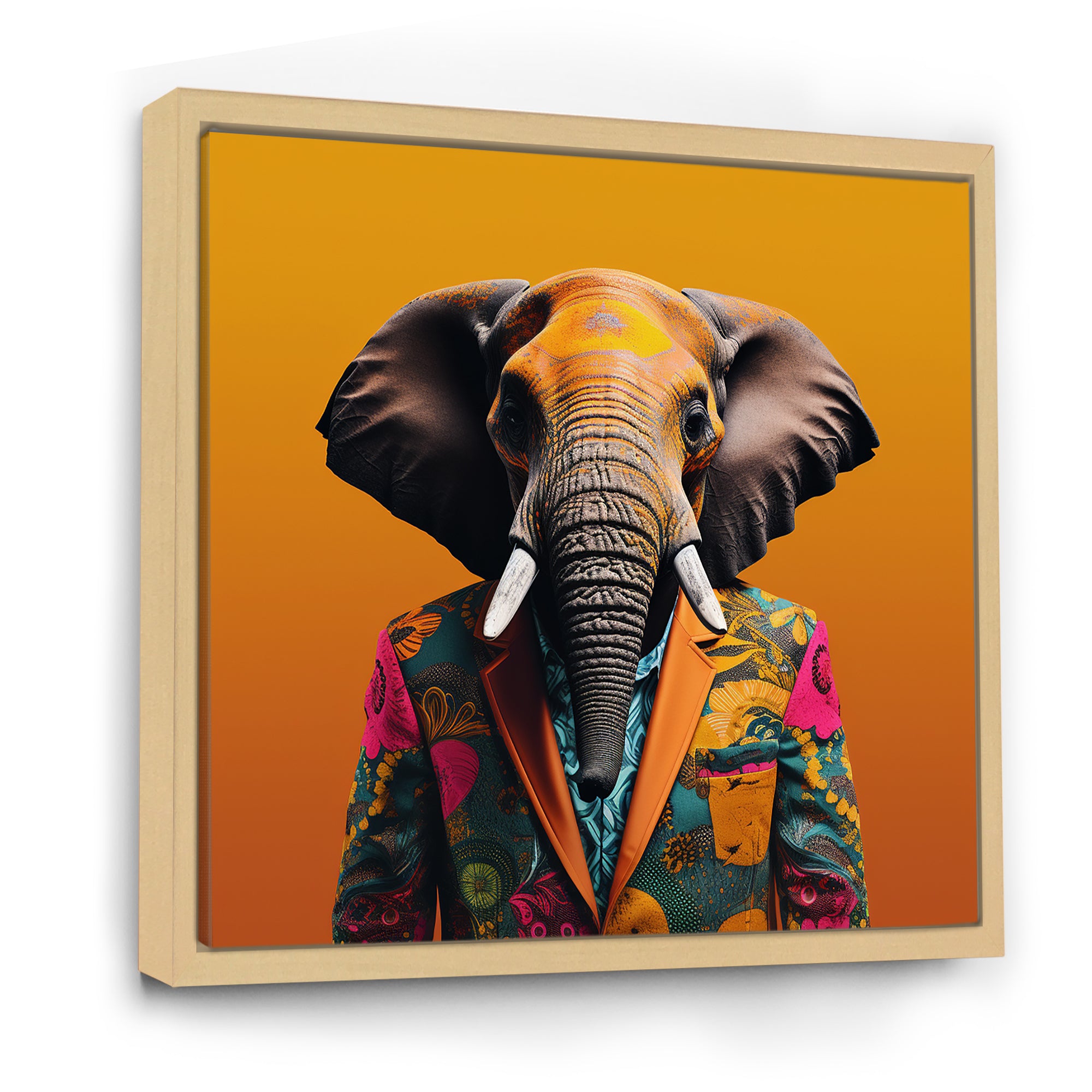 Elephant suited up Yellow and pink - Elephant Large Canvas Wall Art