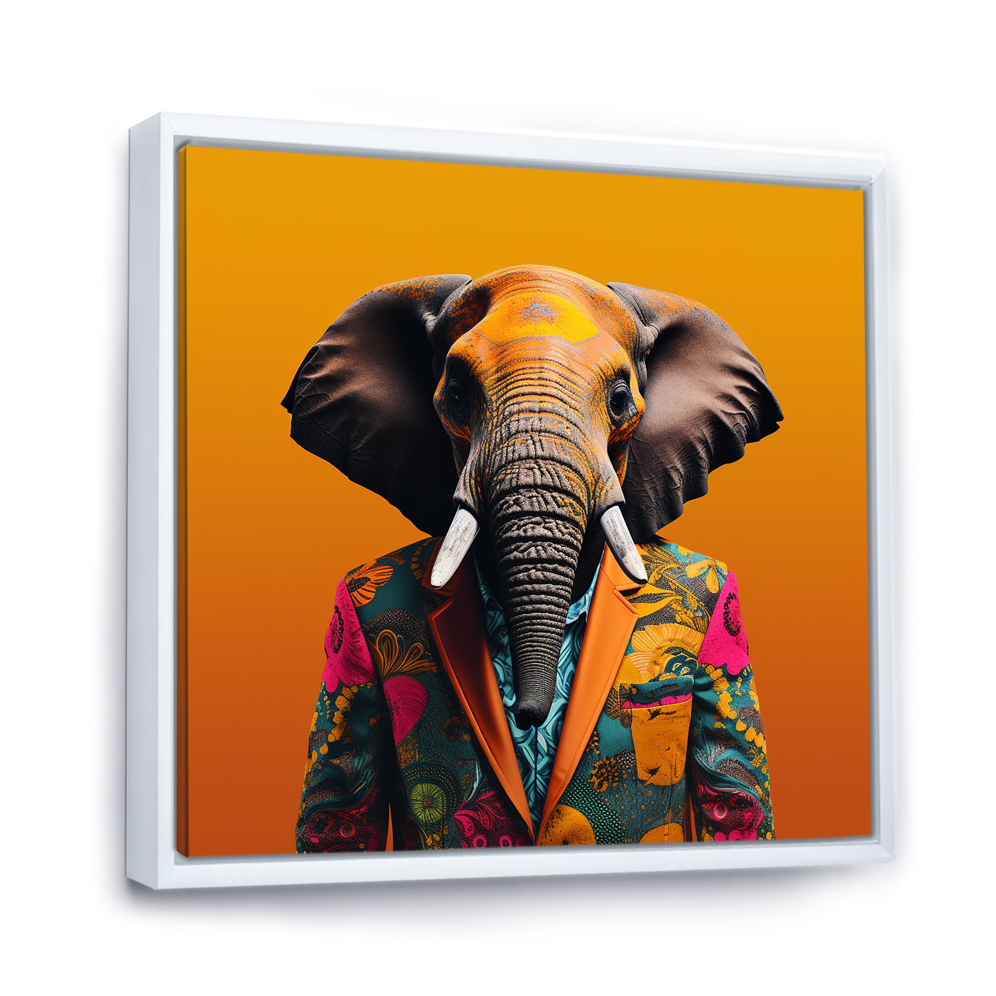 Elephant suited up Yellow and pink - Elephant Large Canvas Wall Art
