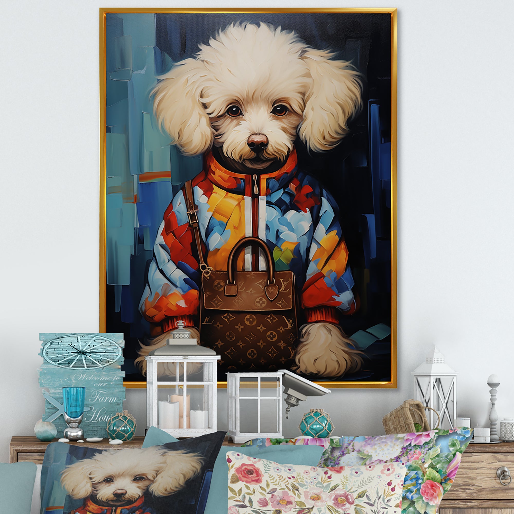 Glam Dog with fashion brand - Dog Home Decor Art