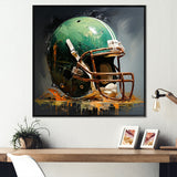Green And Black American Football Helmet - Sport Football Canvas Wall Art