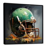 Green And Black American Football Helmet - Sport Football Canvas Wall Art