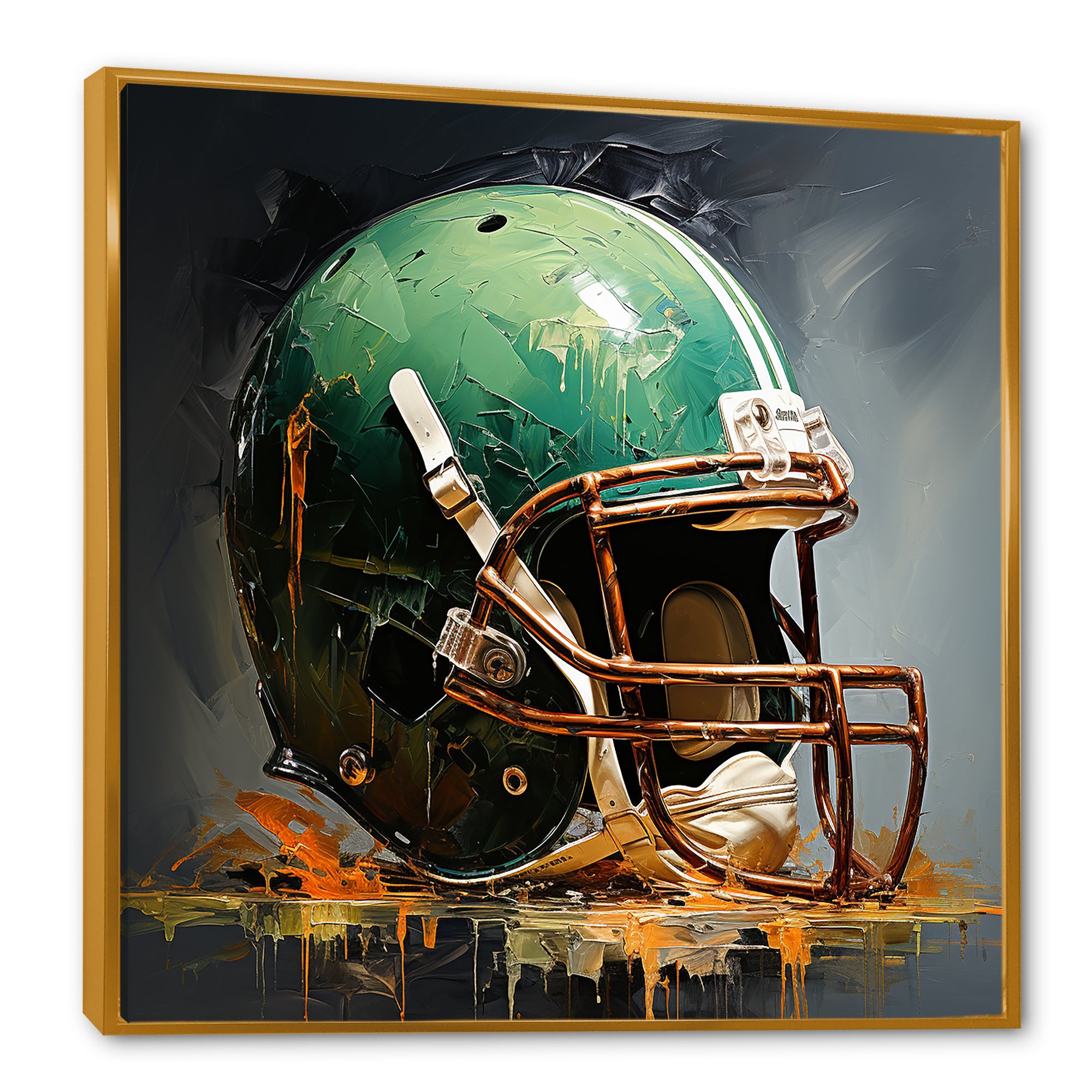Green And Black American Football Helmet - Sport Football Canvas Wall Art