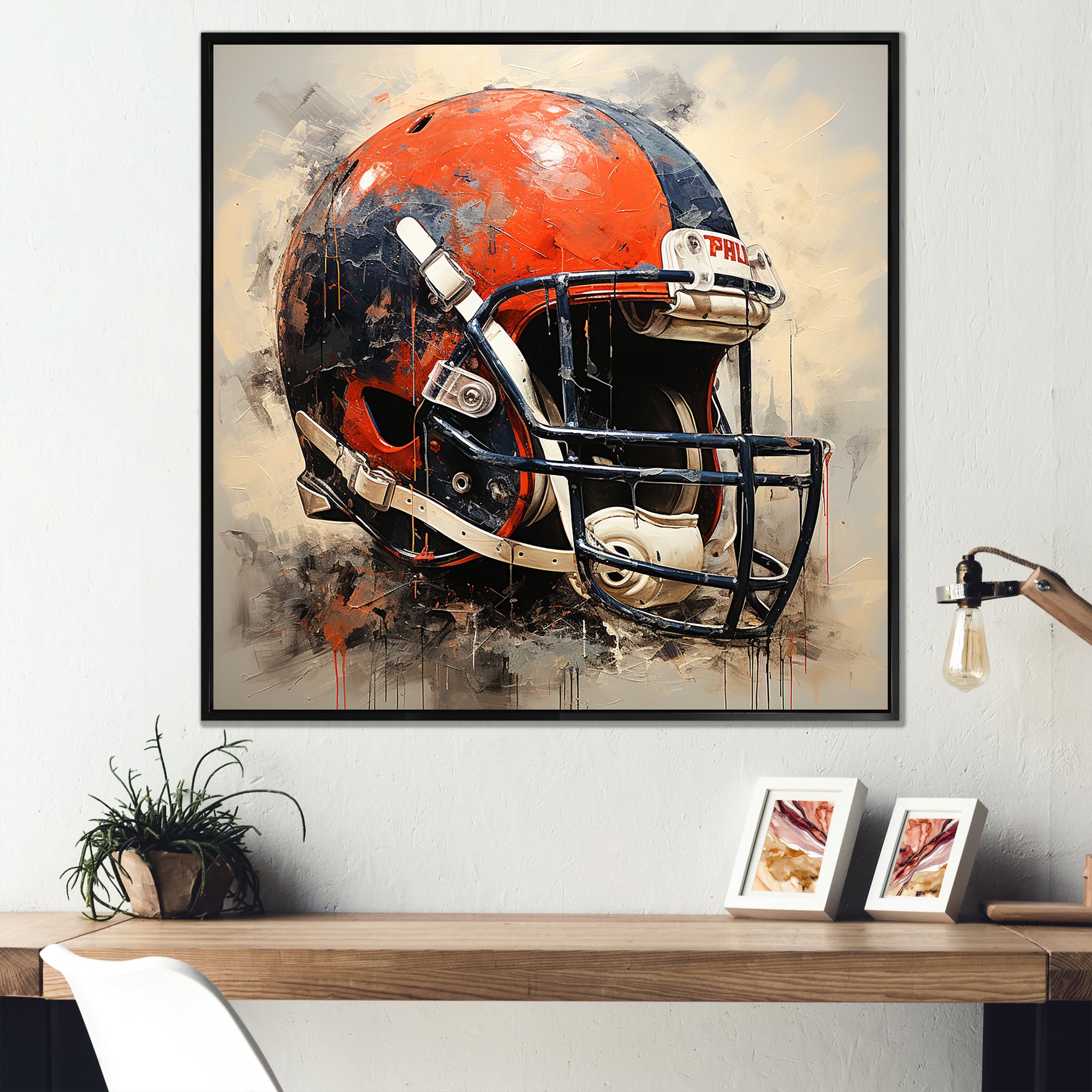 Black And Red Football Helmet - Sport Football Canvas Wall Art