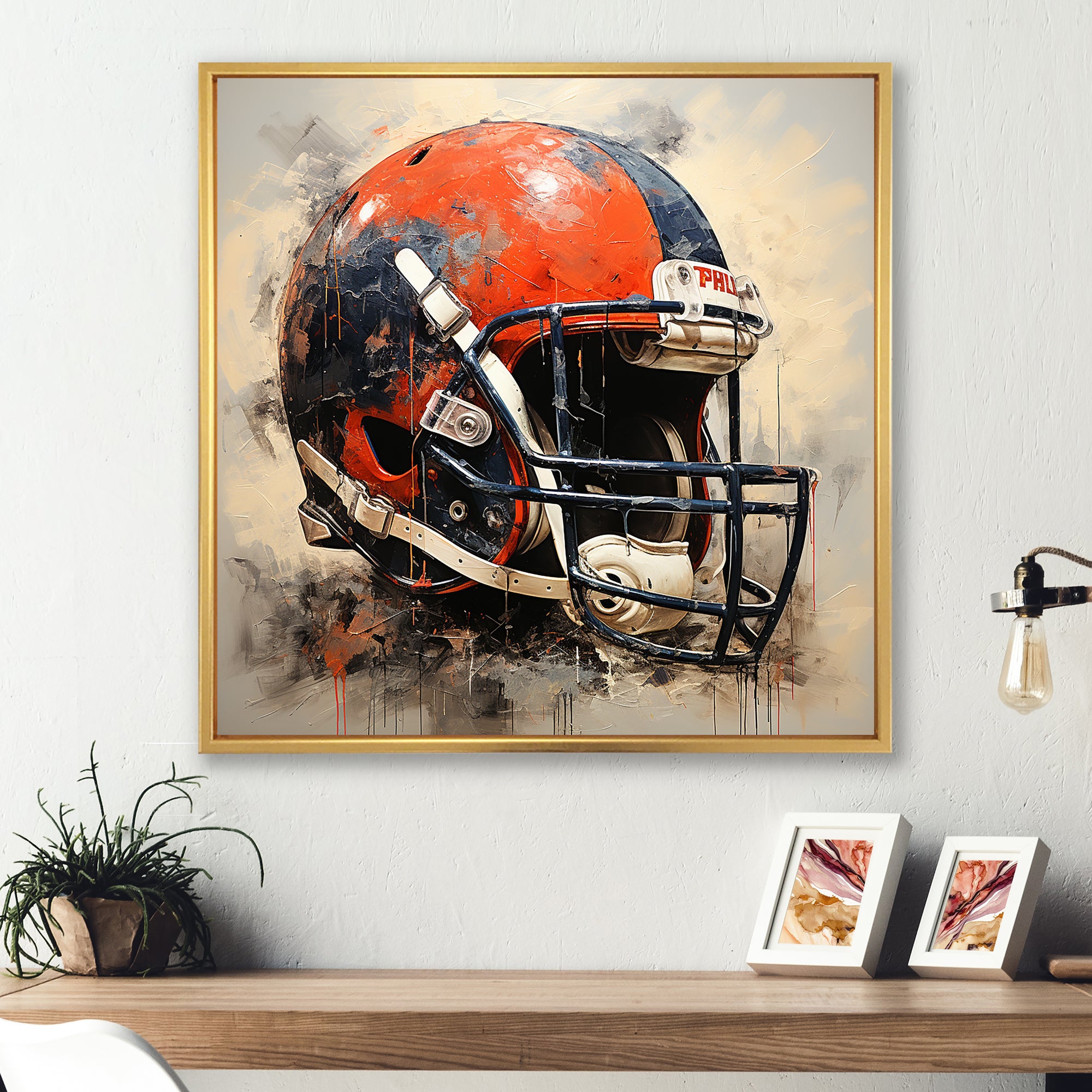 Black And Red Football Helmet - Sport Football Canvas Wall Art