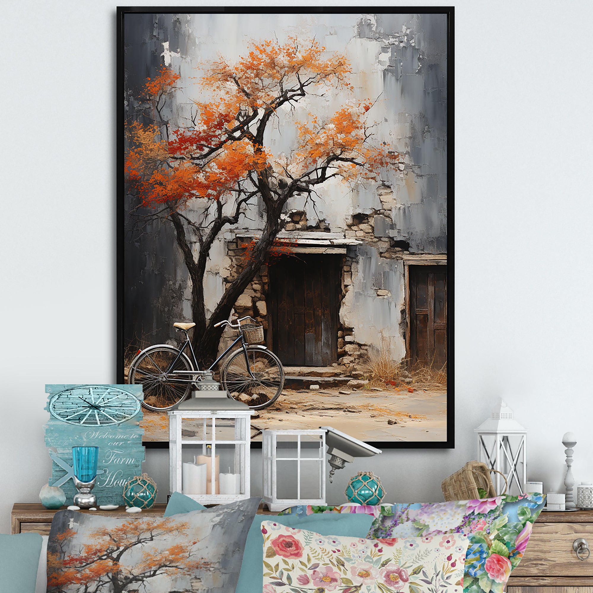 Orange and grey Midnight bicycle - Bicycle Canvas Wall Art