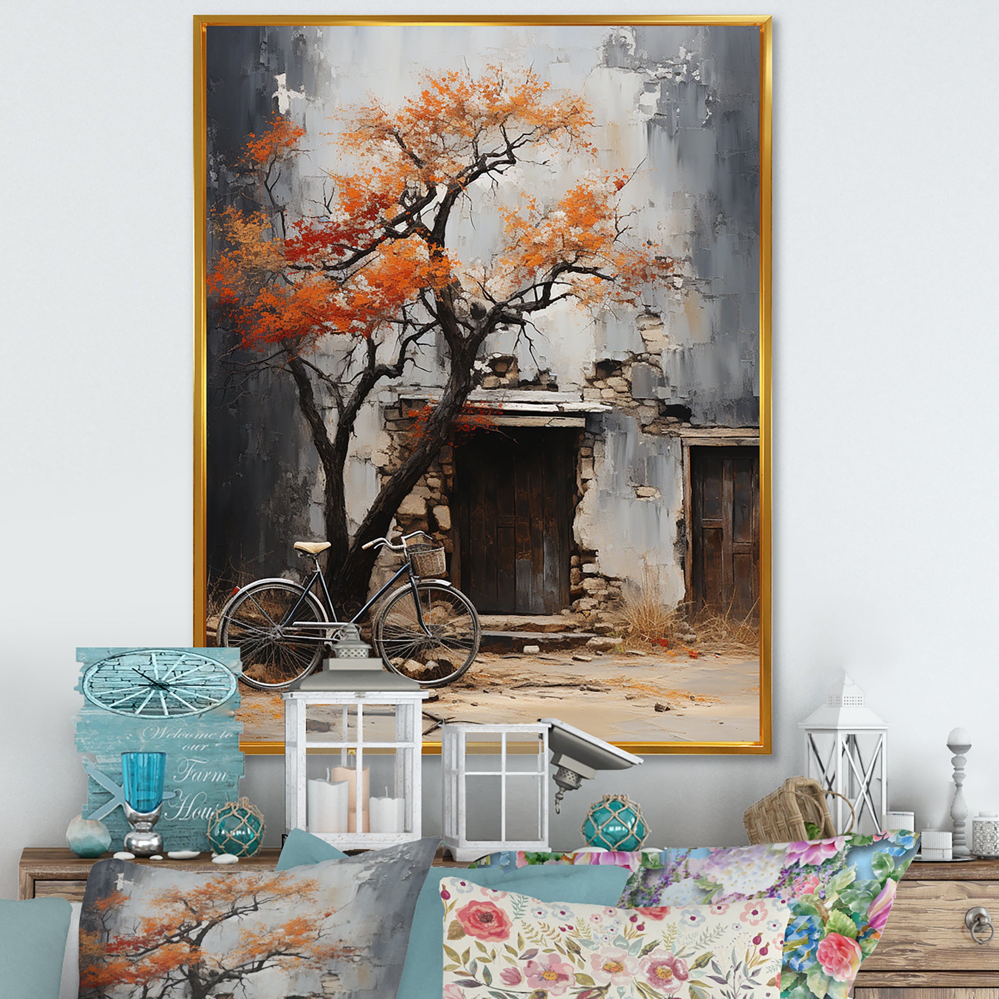 Orange and grey Midnight bicycle - Bicycle Canvas Wall Art