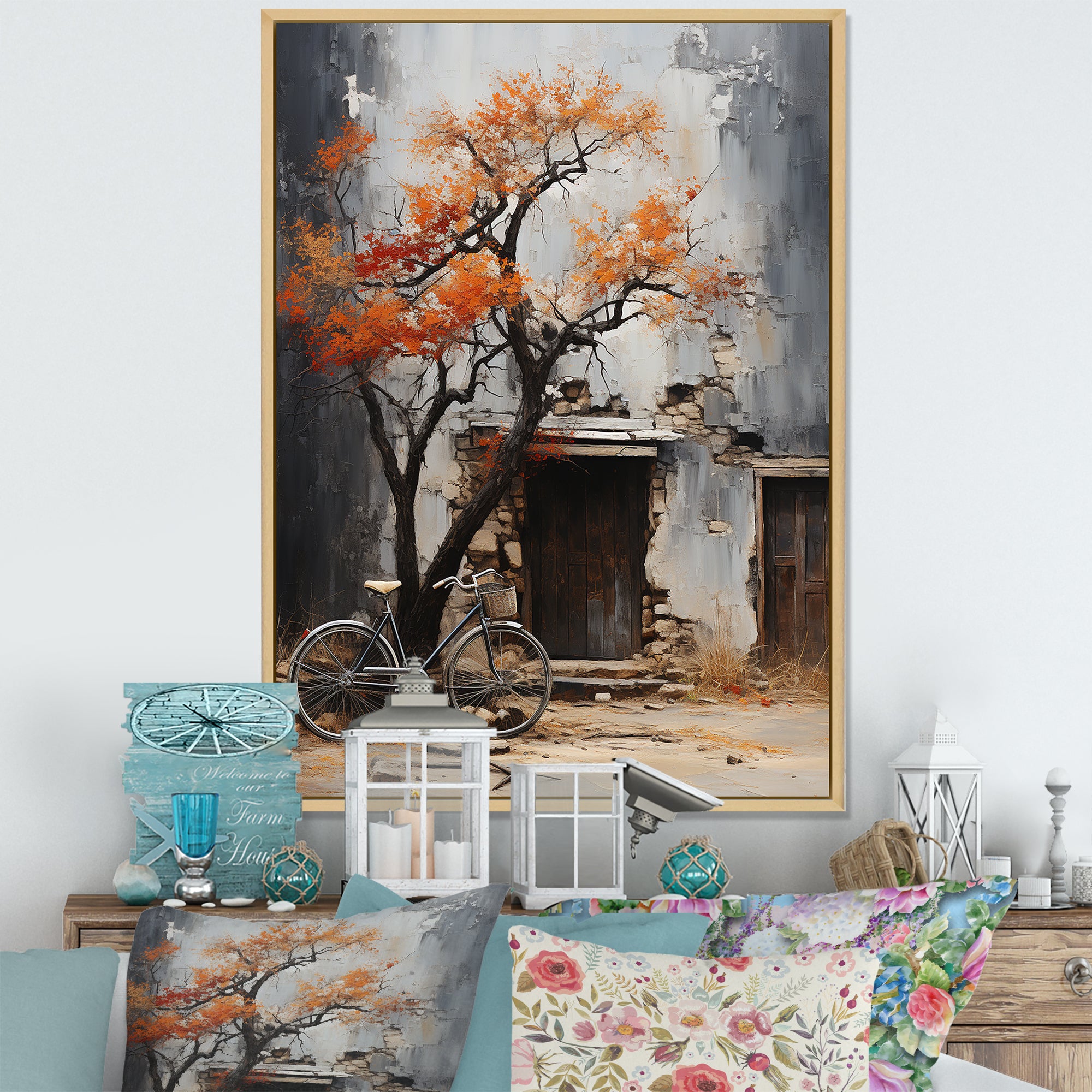 Orange and grey Midnight bicycle - Bicycle Canvas Wall Art