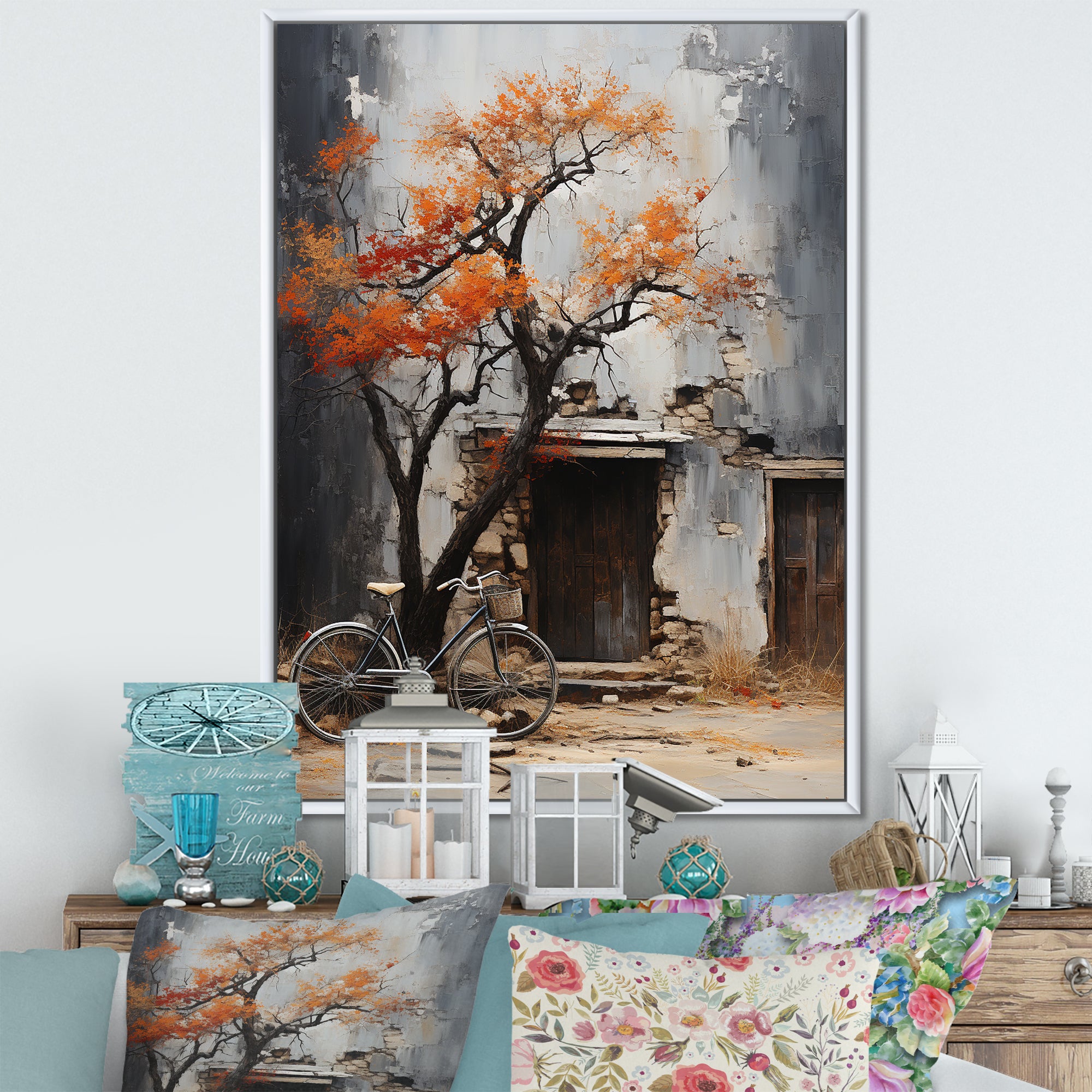 Orange and grey Midnight bicycle - Bicycle Canvas Wall Art