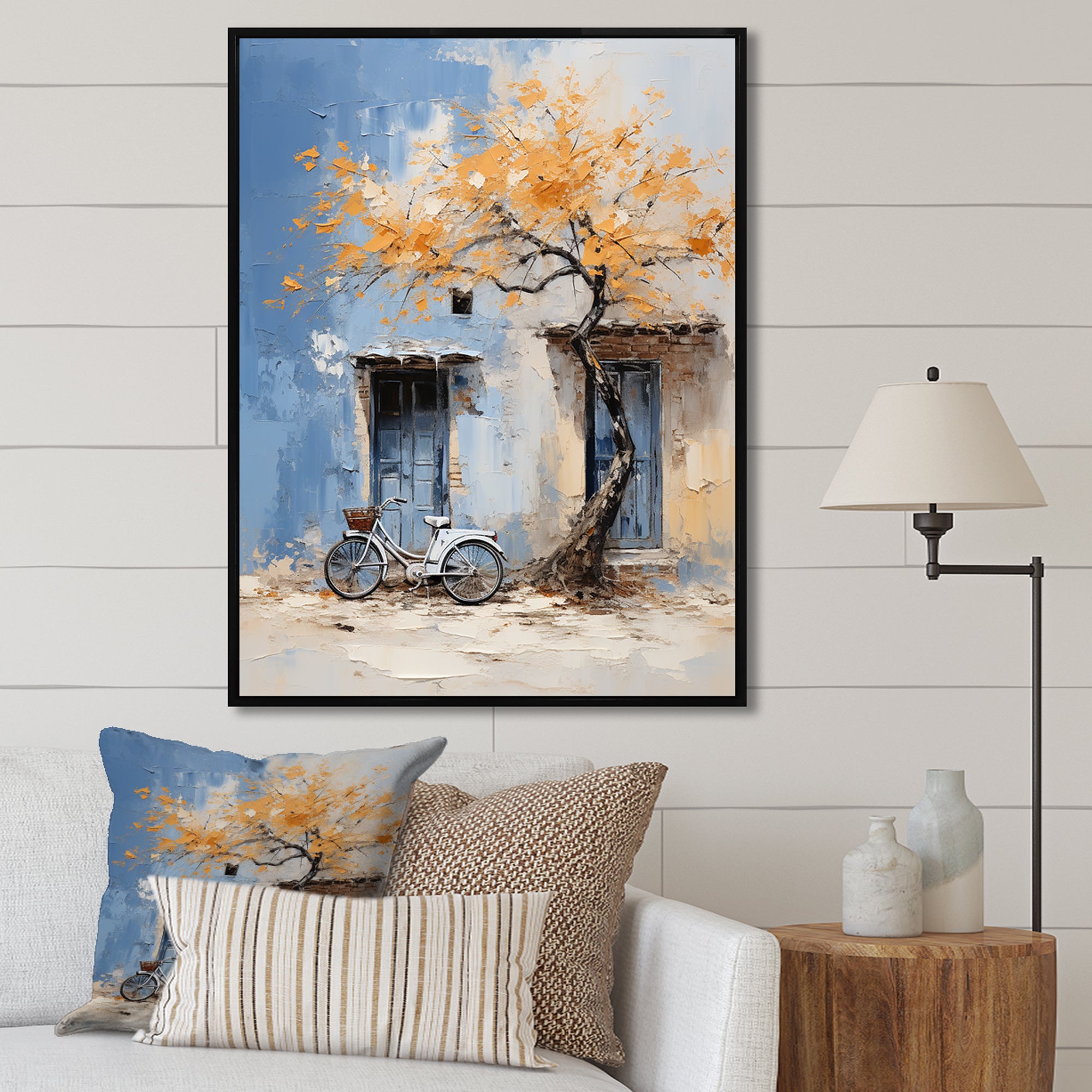 Florals yellow and blue bicycle - Bicycle Canvas Wall Art