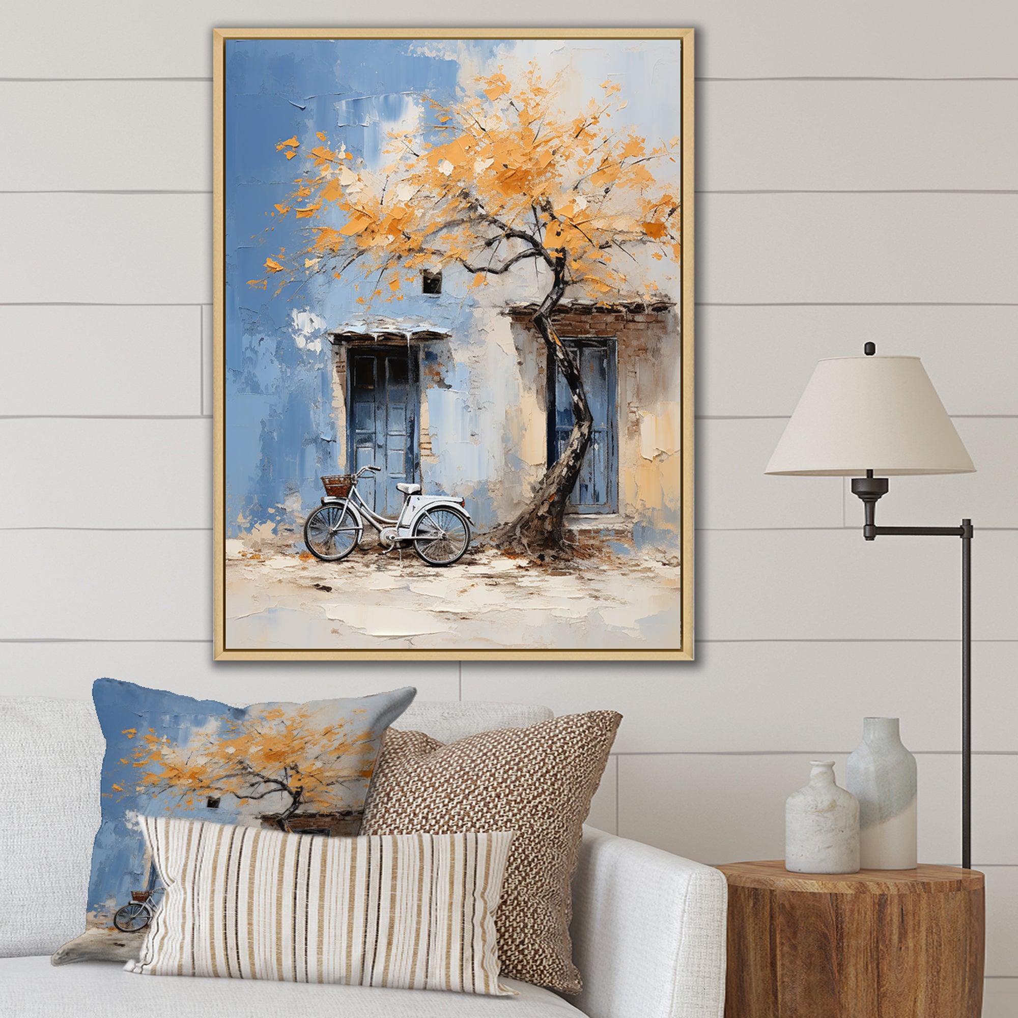 Florals yellow and blue bicycle - Bicycle Canvas Wall Art