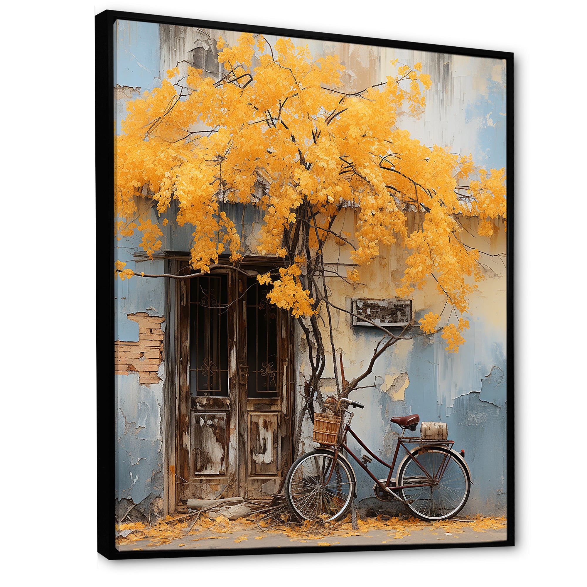 Yellow and blue springtime florals bicycle - Bicycle Canvas Wall Art