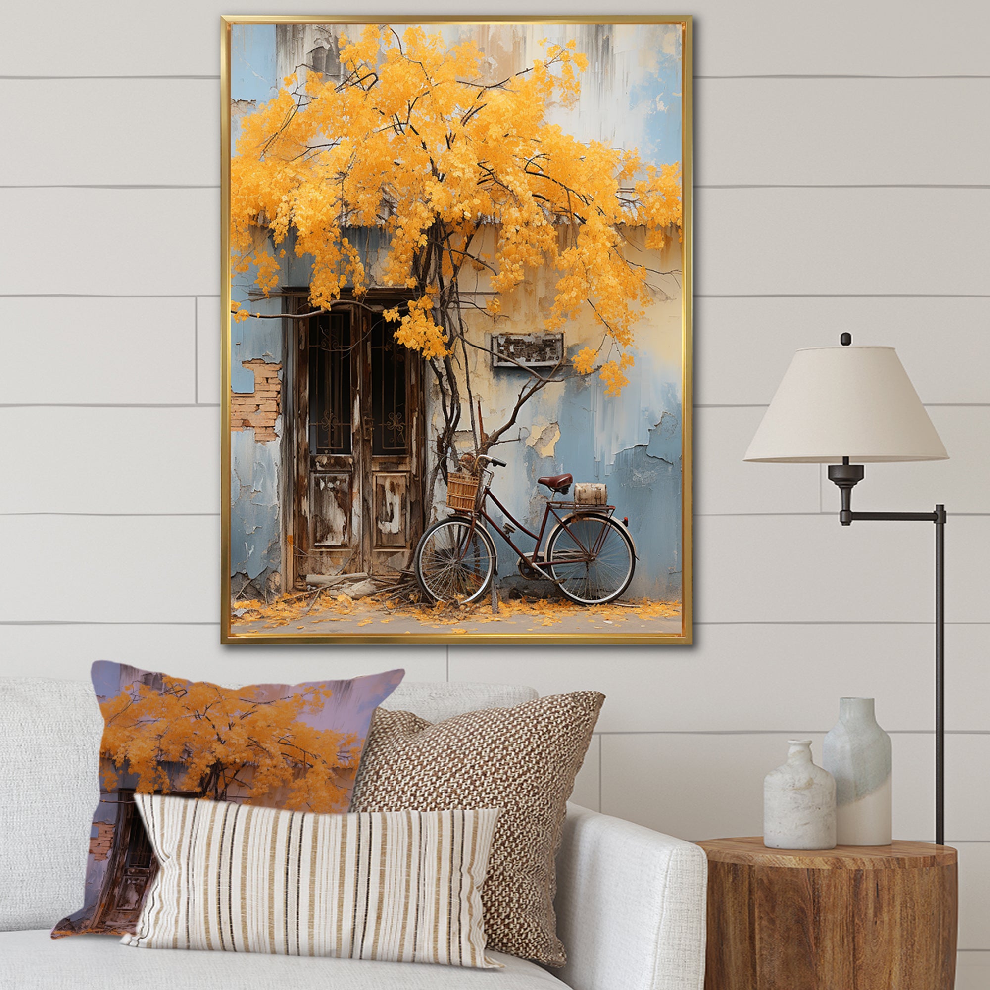 Yellow and blue springtime florals bicycle - Bicycle Canvas Wall Art