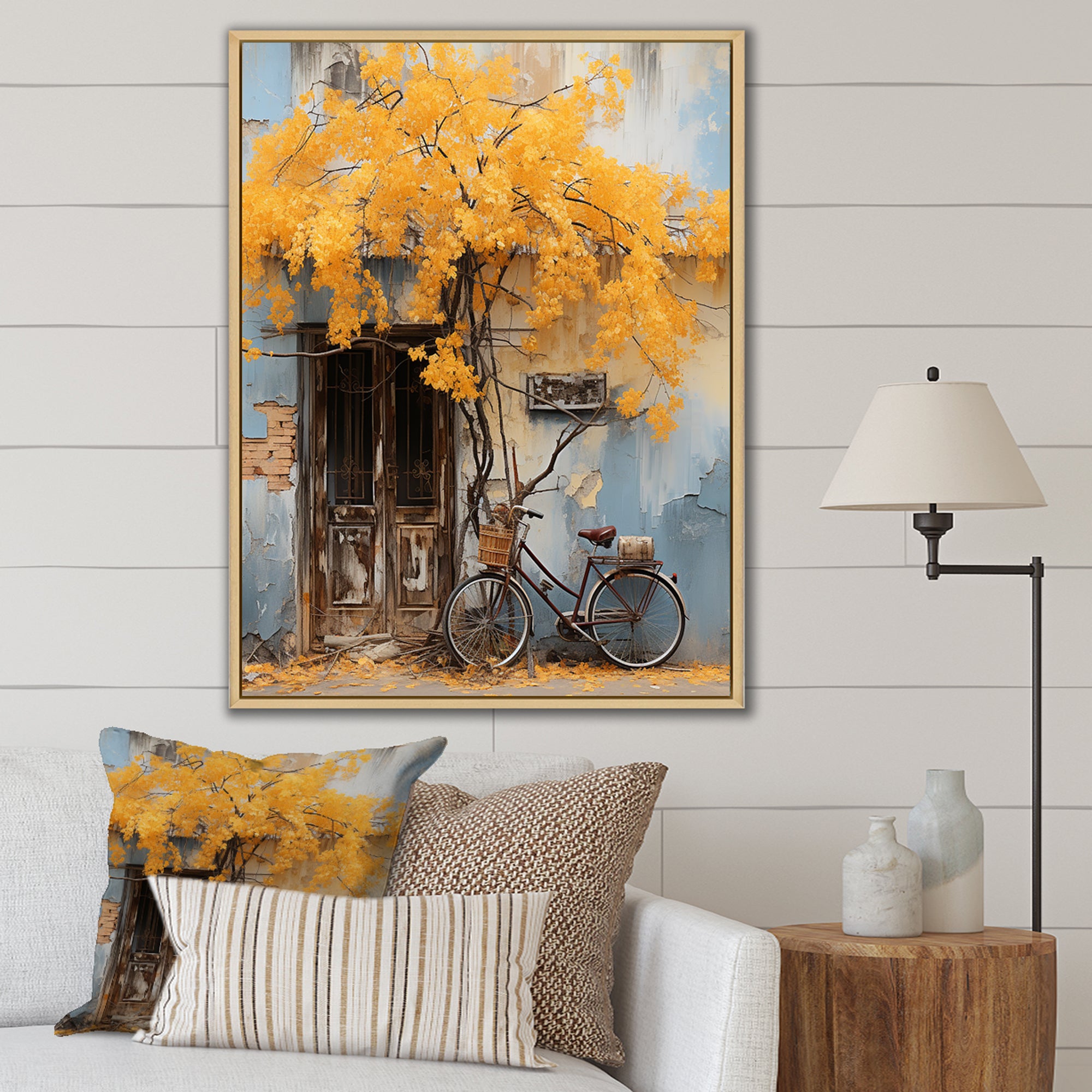 Yellow and blue springtime florals bicycle - Bicycle Canvas Wall Art