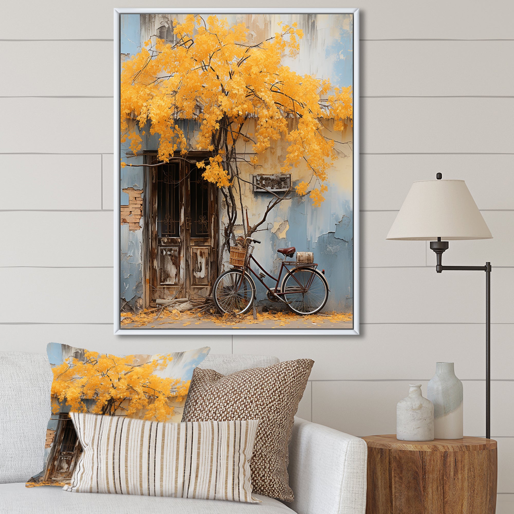 Yellow and blue springtime florals bicycle - Bicycle Canvas Wall Art