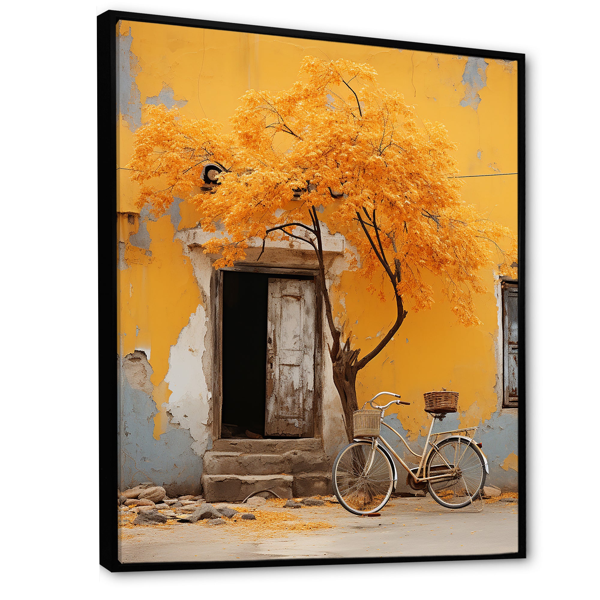 Yellow springtime florals bicycle I - Bicycle Canvas Wall Art