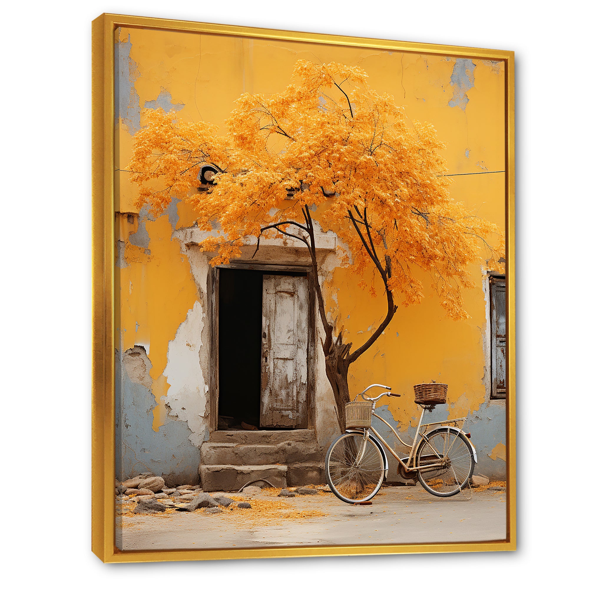 Yellow springtime florals bicycle I - Bicycle Canvas Wall Art