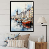 Red and grey Fishing Boat at port I - Boat Fishing Canvas Wall Art