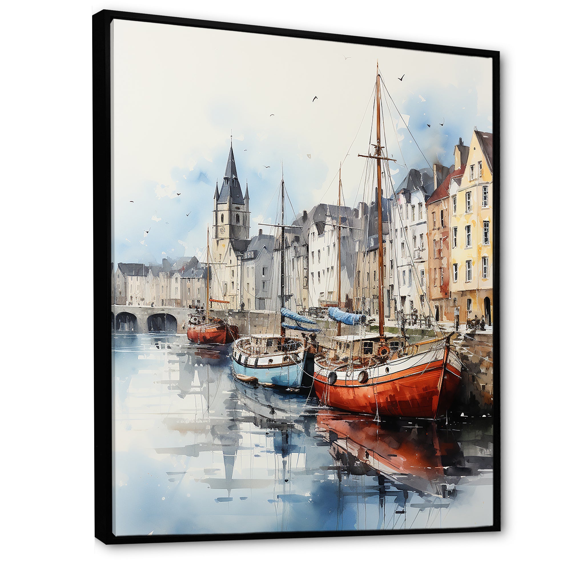 Red and grey Fishing Boat at port I - Boat Fishing Canvas Wall Art