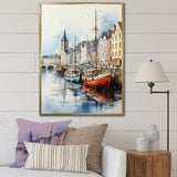 Red and grey Fishing Boat at port I - Boat Fishing Canvas Wall Art