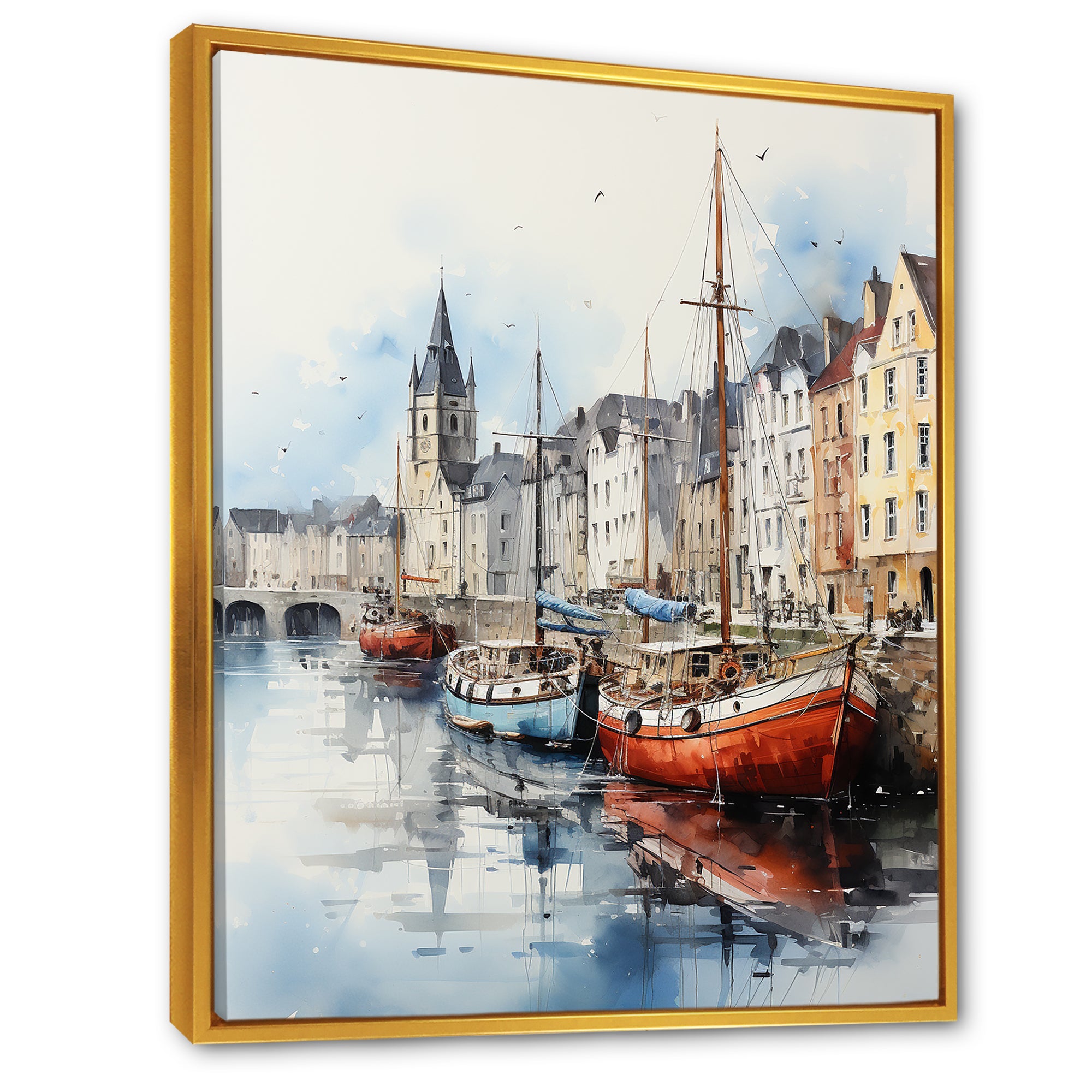 Red and grey Fishing Boat at port I - Boat Fishing Canvas Wall Art