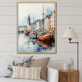 Red and grey Fishing Boat at port I - Boat Fishing Canvas Wall Art