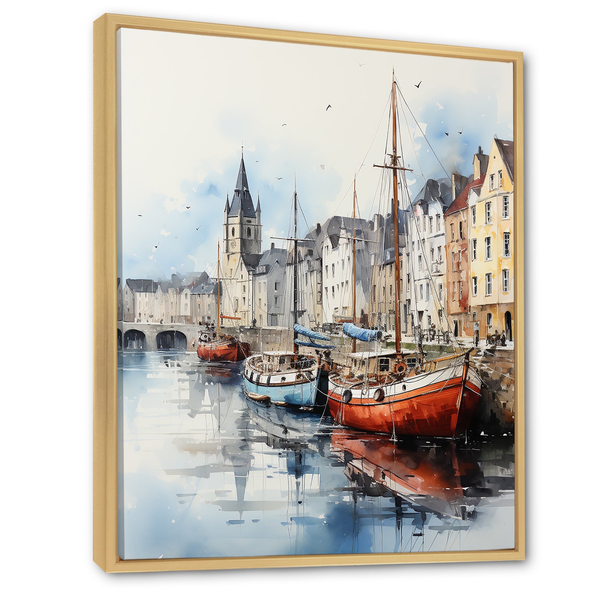 Red and grey Fishing Boat at port I - Boat Fishing Canvas Wall Art