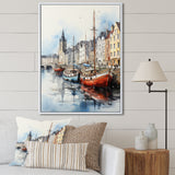 Red and grey Fishing Boat at port I - Boat Fishing Canvas Wall Art