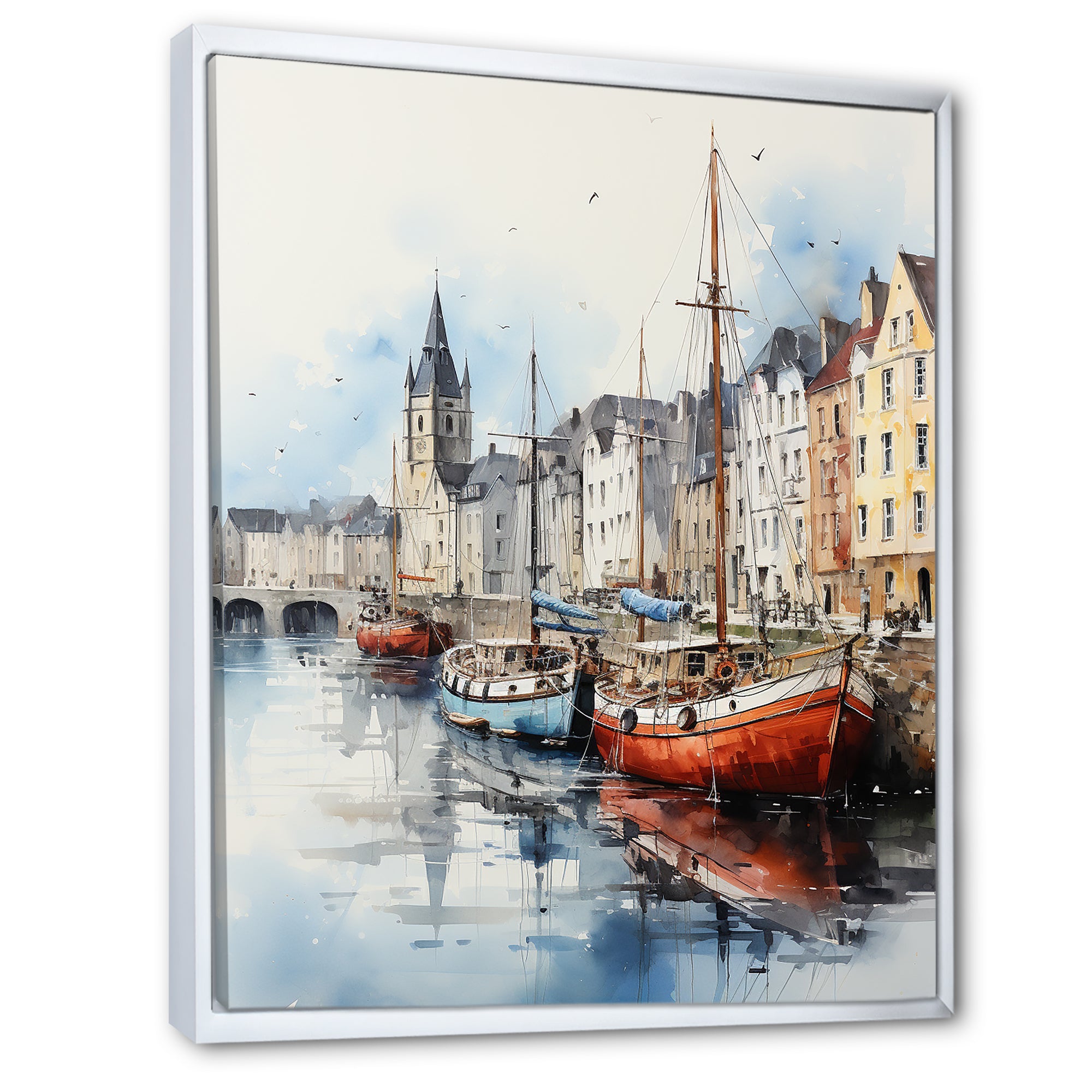 Red and grey Fishing Boat at port I - Boat Fishing Canvas Wall Art