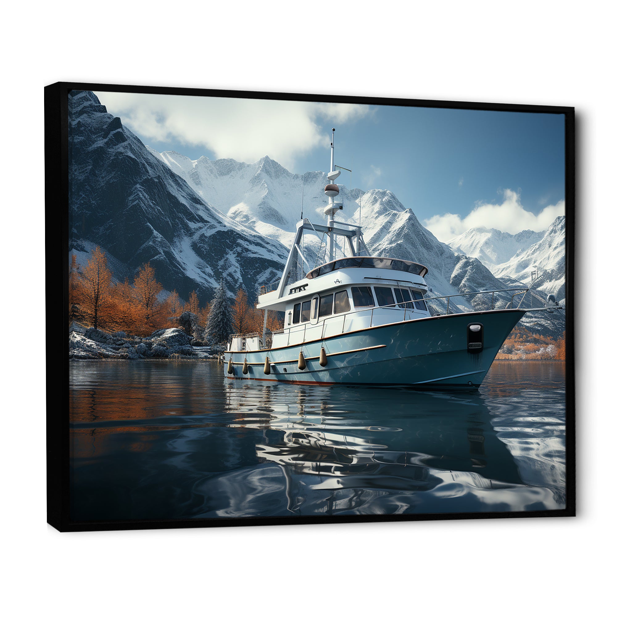 Red and white Fishing Boat in river I - Boat Fishing Canvas Wall Art