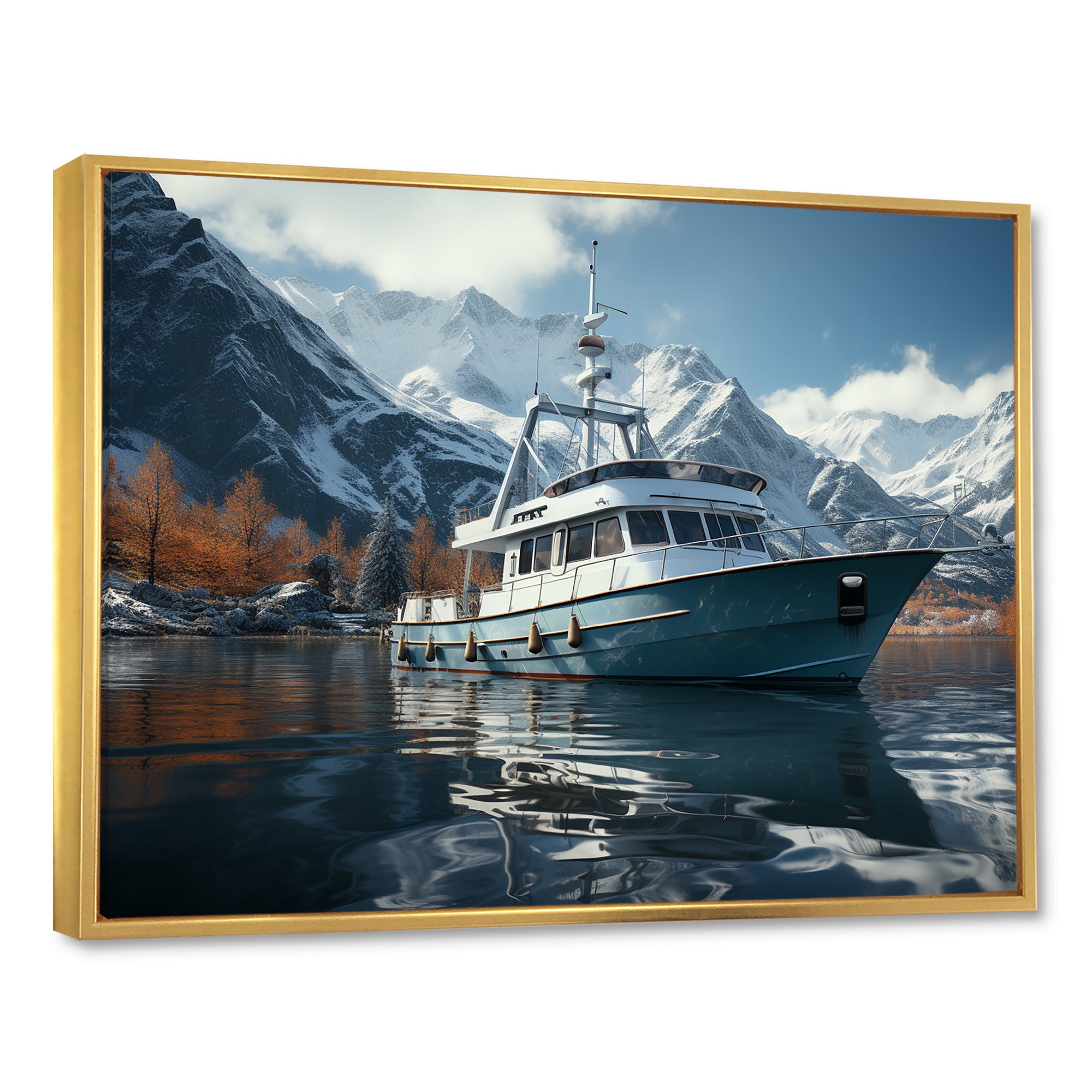 Red and white Fishing Boat in river I - Boat Fishing Canvas Wall Art
