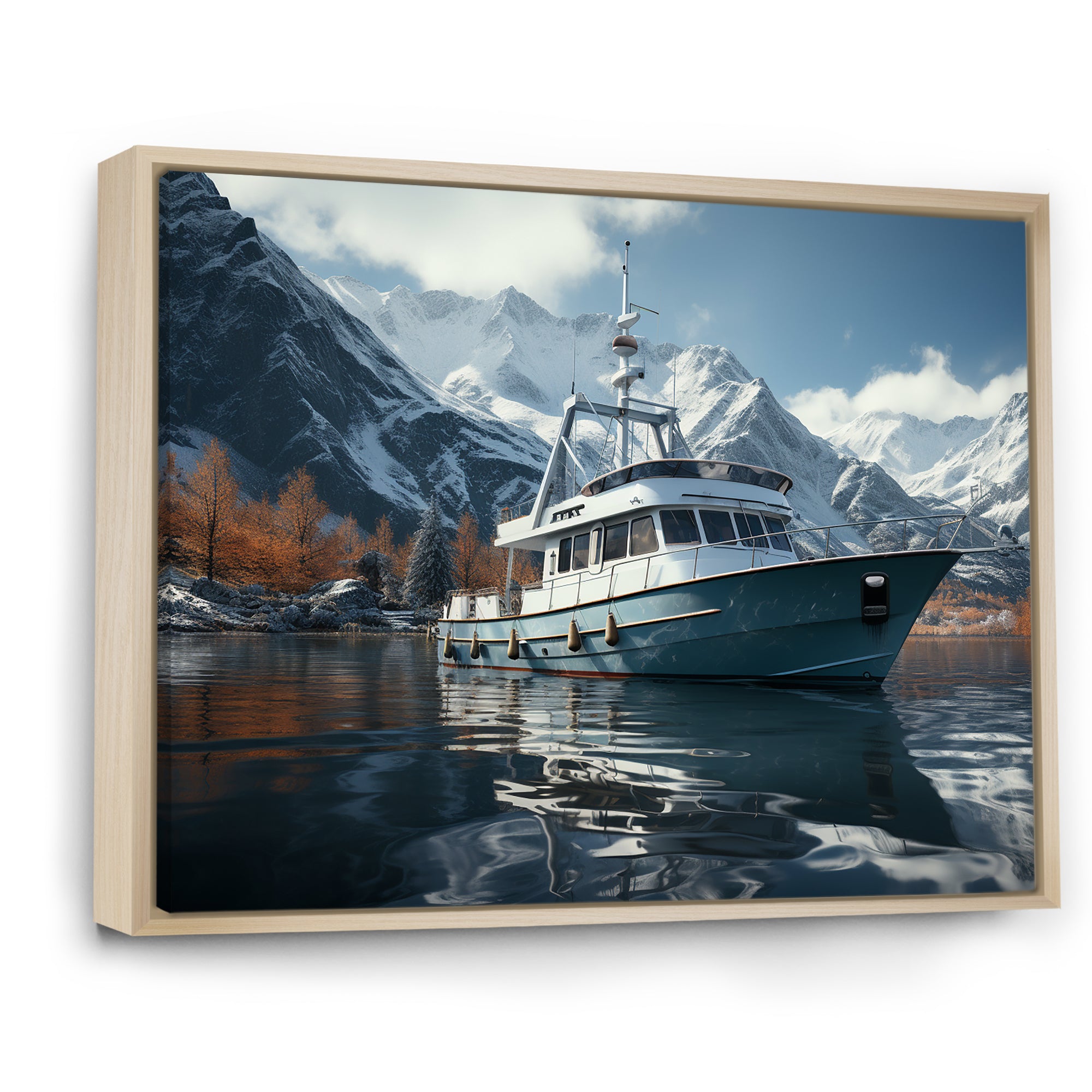 Red and white Fishing Boat in river I - Boat Fishing Canvas Wall Art