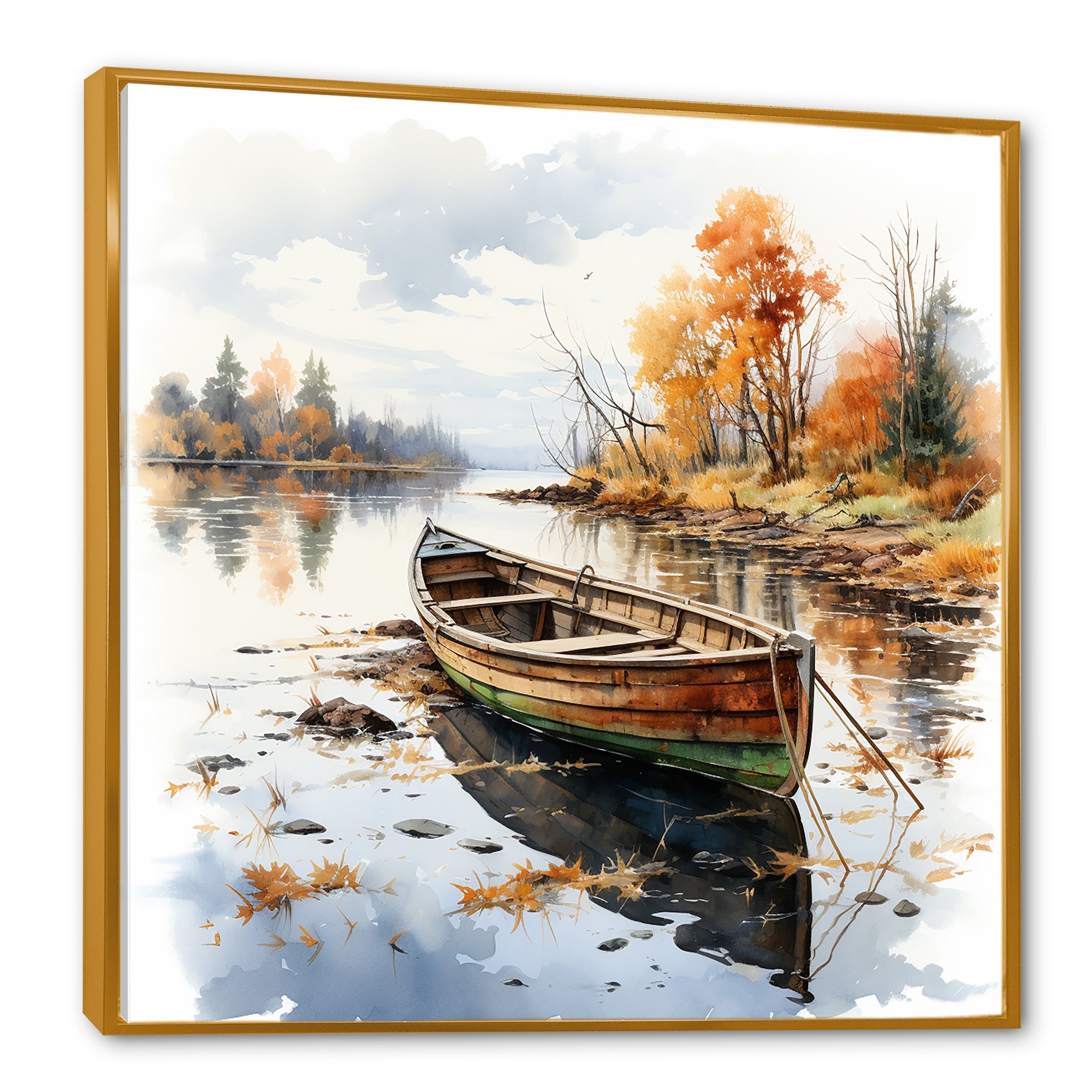 Autumn Tranquility canoe by the lake I - Boat Fishing Canvas Wall Art
