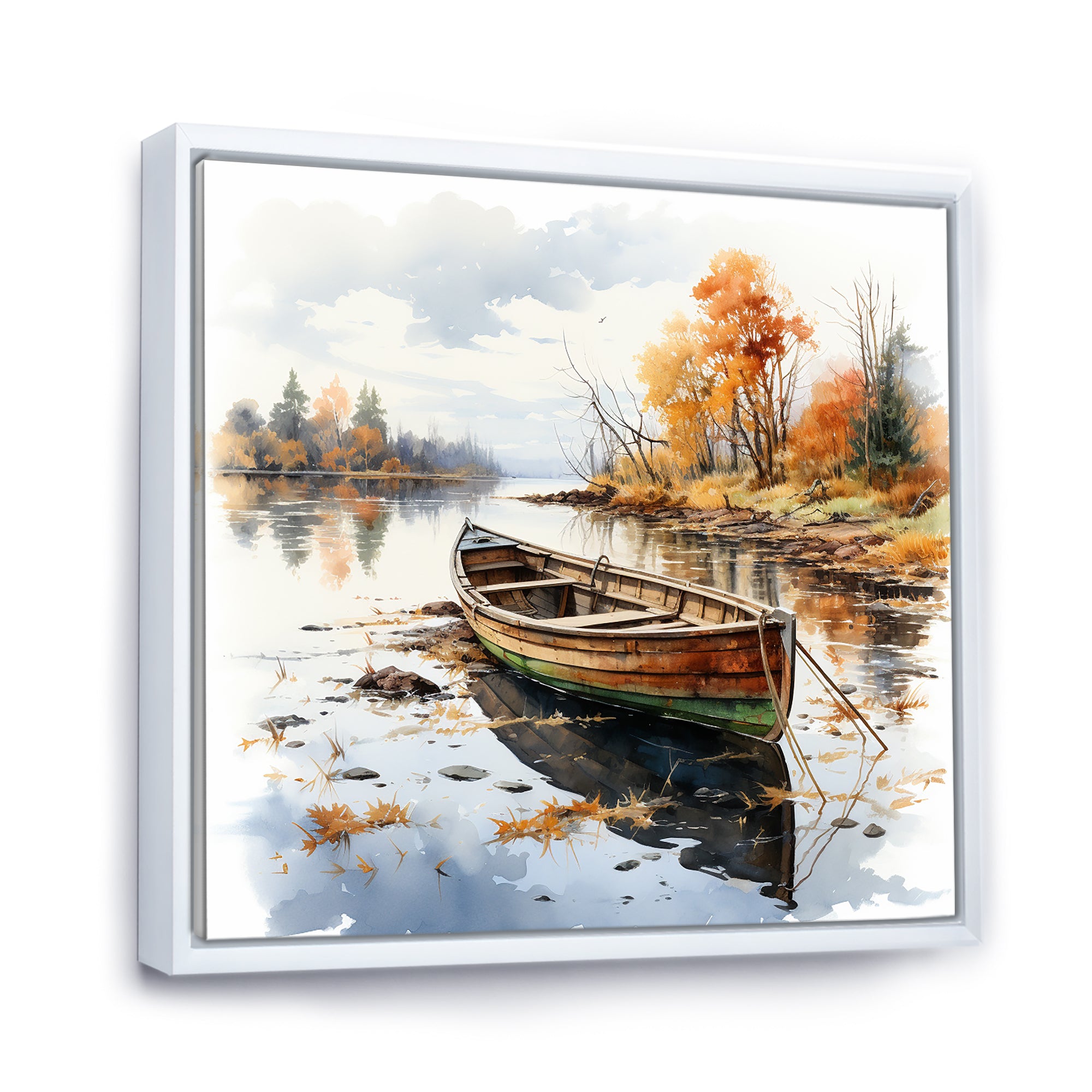 Autumn Tranquility canoe by the lake I - Boat Fishing Canvas Wall Art