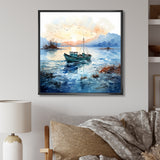 Blue and orange Autumn Fishing Boat - Boat Fishing Canvas Wall Art