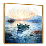 Blue and orange Autumn Fishing Boat - Boat Fishing Canvas Wall Art