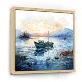 Blue and orange Autumn Fishing Boat - Boat Fishing Canvas Wall Art