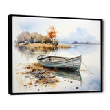 Blue and orange Autumn Tranquility Fishing Boat - Boat Fishing Canvas Wall Art