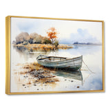Blue and orange Autumn Tranquility Fishing Boat - Boat Fishing Canvas Wall Art