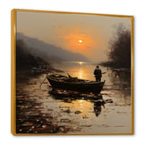 Orange and brown Moonlit Fishing by the lake - Boat Fishing Canvas Wall Art