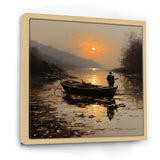 Orange and brown Moonlit Fishing by the lake - Boat Fishing Canvas Wall Art