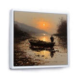 Orange and brown Moonlit Fishing by the lake - Boat Fishing Canvas Wall Art
