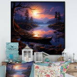 Purple and orange Moonlit Fishing Voyage - Boat Fishing Canvas Wall Art