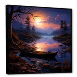 Purple and orange Moonlit Fishing Voyage - Boat Fishing Canvas Wall Art